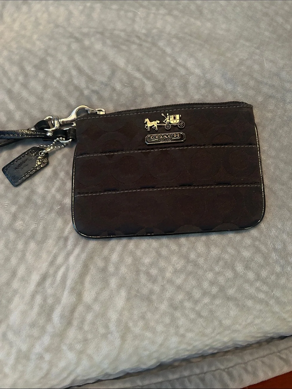 Coach Brown Signature Wristlet with Gold Horse & Carriage Hardware